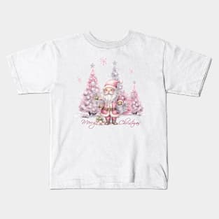 Pink Christmas With Santa Kids T-Shirt